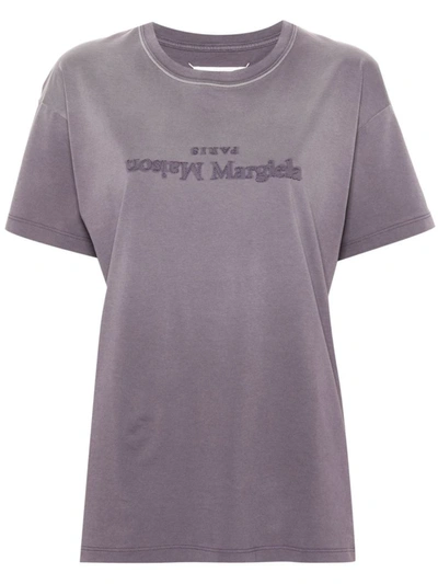Shop Maison Margiela Logo Cotton T-shirt In Purple