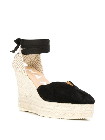 Manebi Hamptons Suede Heart-shaped Wedge Espadrilles In Black
