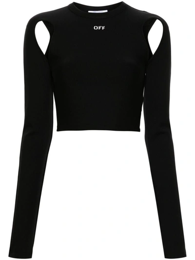 Shop Off-white Cut-out Long Sleeve Cropped Top In Black