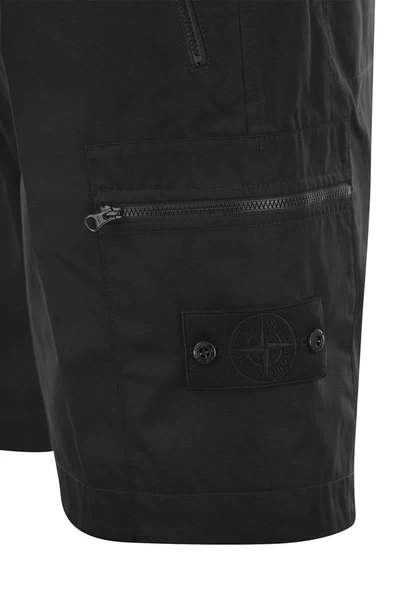 Shop Stone Island Cotton Cargo Bermuda Shorts With Badge In Black