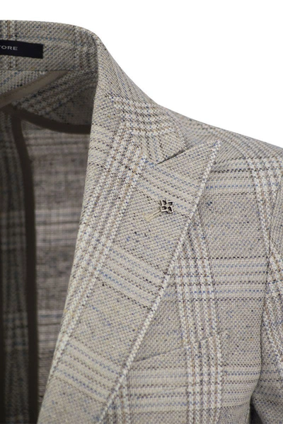 Shop Tagliatore Jacket With Tartan Pattern In Grey