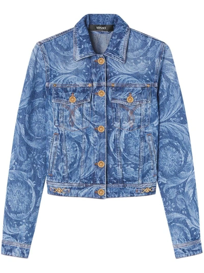 Shop Versace Barocco Print Denim Jacket