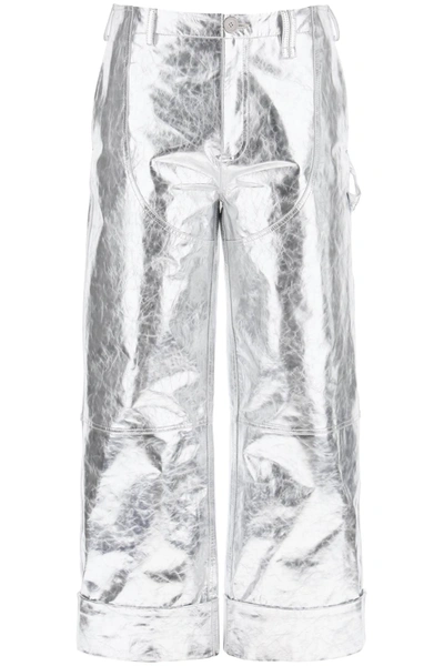 Shop Simone Rocha Pantaloni In Pelle Laminata Con Risvolto In Silver, Metallic