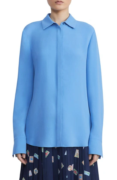 Shop Lafayette 148 Scottie Silk Button-up Blouse In Sonic Blue