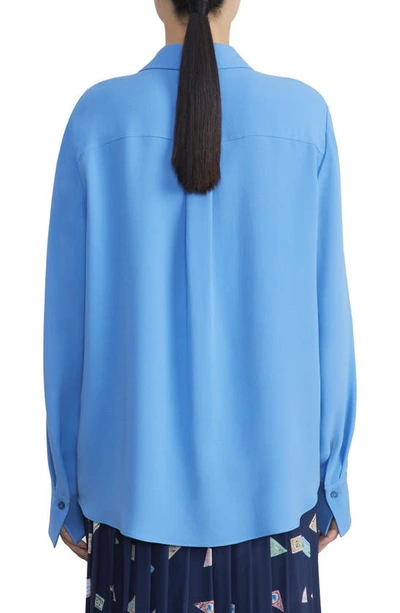 Shop Lafayette 148 Scottie Silk Button-up Blouse In Sonic Blue