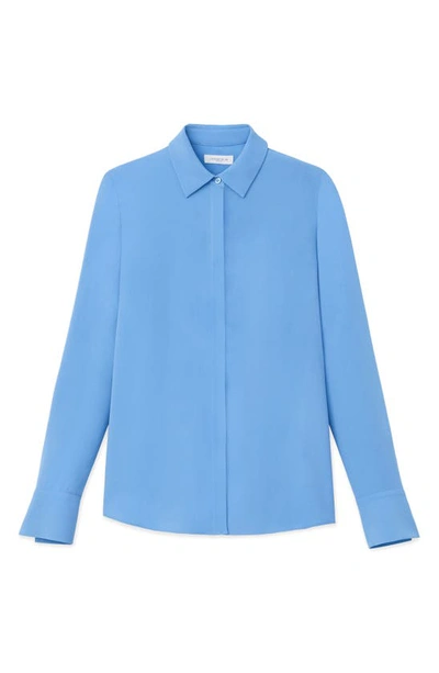 Shop Lafayette 148 Scottie Silk Button-up Blouse In Sonic Blue