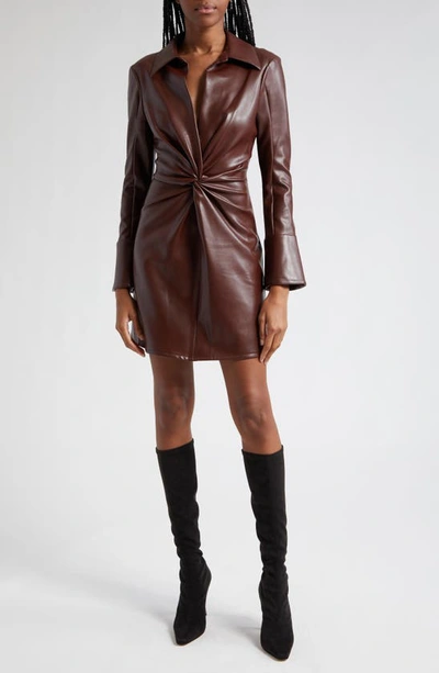 Shop Cinq À Sept Mckenna Long Sleeve Faux Leather Dress In Tobacco