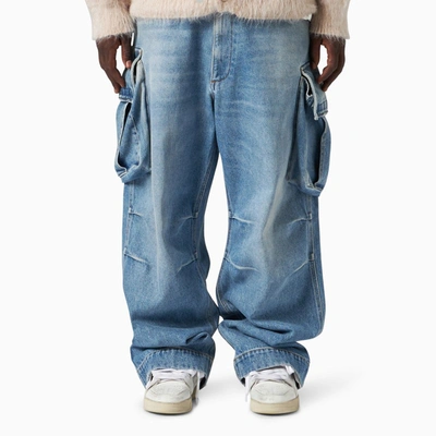 1989 Studio Acid Wash Effect Baggy Fit Cargo Jeans 25cm In Light Blue