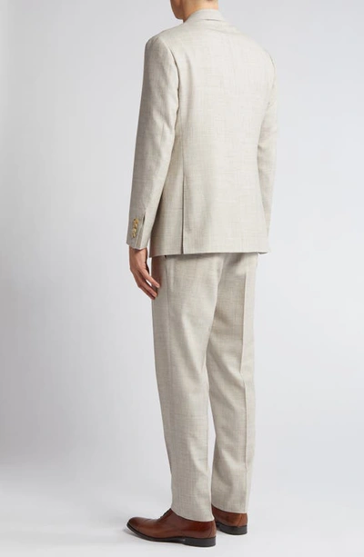 Shop Canali Kei Trim Fit Slub Wool & Silk Blend Suit In Beige