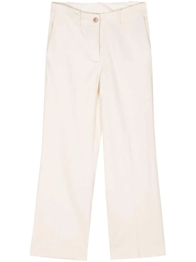 Shop Alysi Flared Linen Cropped Trousers In White