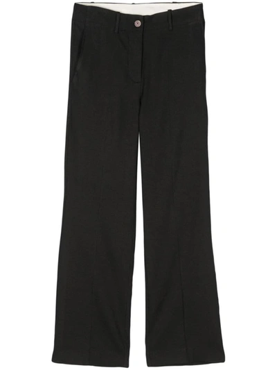 Shop Alysi Flared Linen Cropped Trousers In Black