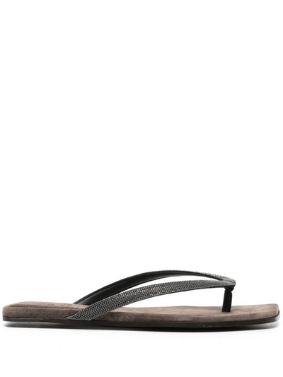 Shop Brunello Cucinelli Leather Flip Flops In Black