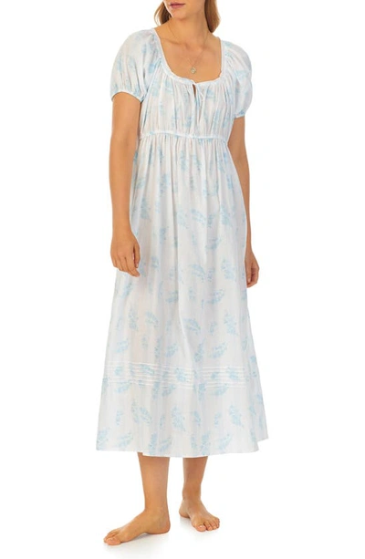 Shop Eileen West Lace Trim Cotton Lawn Ballet Nightgown In White Floral Stripe