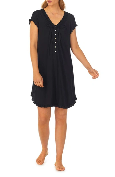 Shop Eileen West Ruffle Lace Trim Jersey Nightgown In Black