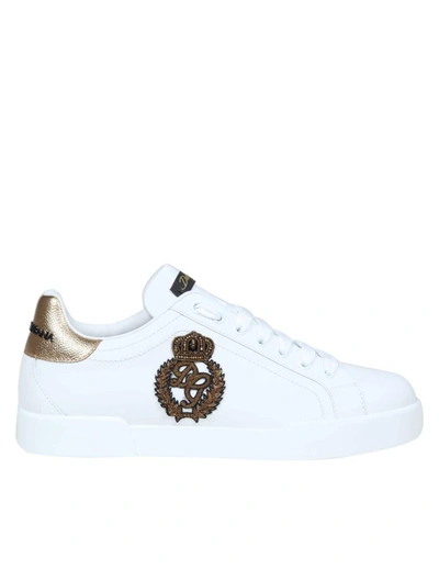 Shop Dolce & Gabbana Sneakers From The Portofino Line In White / Gold