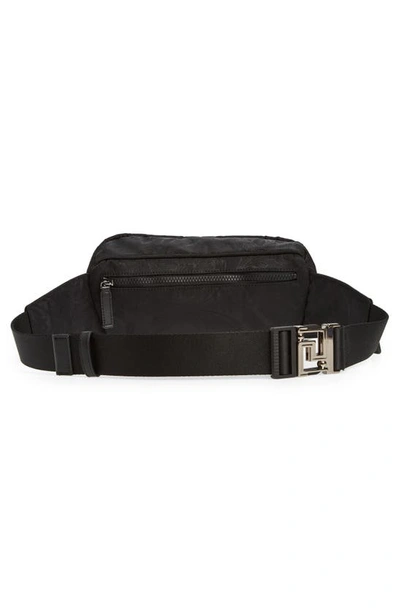 Shop Versace Small Barocco Jacquard Nylon Belt Bag In Black Ruthenium
