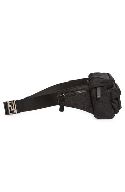 Shop Versace Small Barocco Jacquard Nylon Belt Bag In Black Ruthenium