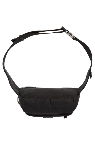 Shop Versace Small Barocco Jacquard Nylon Belt Bag In Black Ruthenium