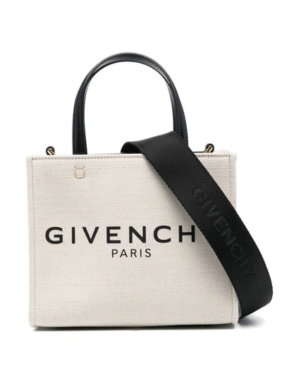 Shop Givenchy G-tote Mini Canvas Shopping Bag In Beige
