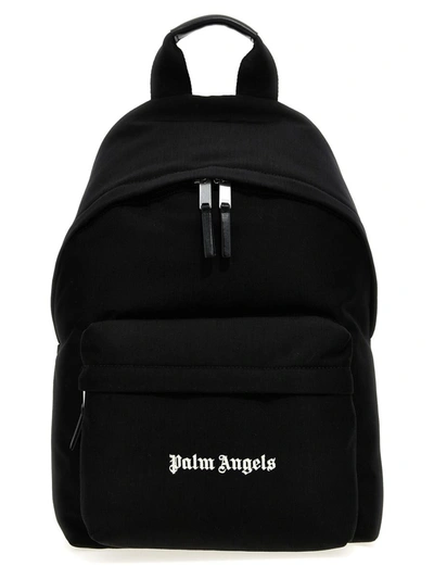 Shop Palm Angels Logo Print Backpack In White/black