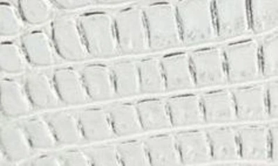 Shop Versace La Greca Croc Embossed Metallic Leather Wallet On A Chain In Silveralladium