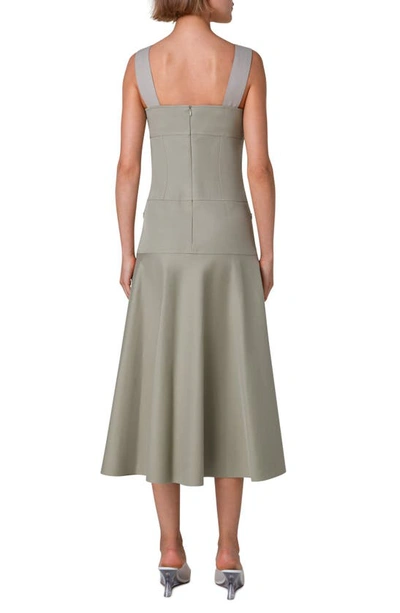 Shop Akris Punto Square Neck Cotton Twill Midi Dress In Sage