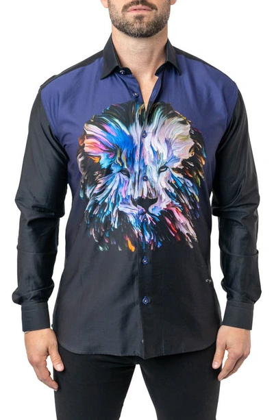 Shop Maceoo Fibonacci Lionpaint 00 Multi Contemporary Fit Button-up Shirt In Black