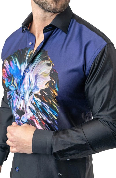 Maceoo Fibonacci Lionpaint 00 Multi Contemporary Fit Button-up Shirt In Black