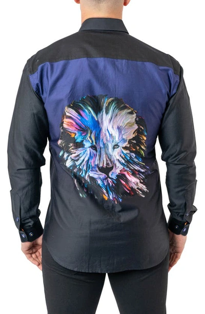 Shop Maceoo Fibonacci Lionpaint 00 Multi Contemporary Fit Button-up Shirt In Black