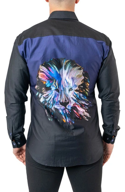 Maceoo Fibonacci Lionpaint 00 Multi Contemporary Fit Button-up Shirt In Black