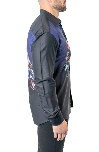 Maceoo Fibonacci Lionpaint 00 Multi Contemporary Fit Button-up Shirt In Black