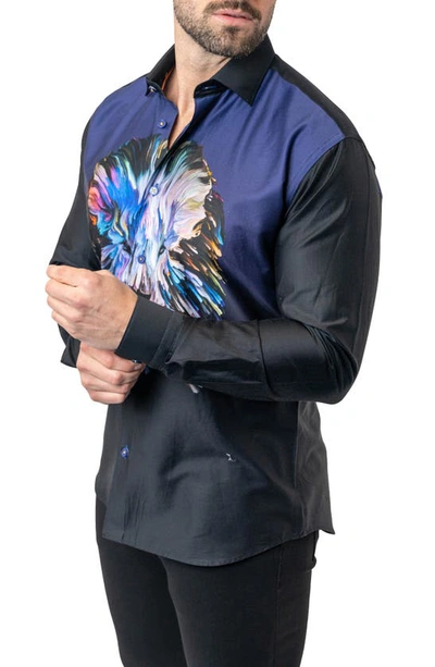 Maceoo Fibonacci Lionpaint 00 Multi Contemporary Fit Button-up Shirt In Black