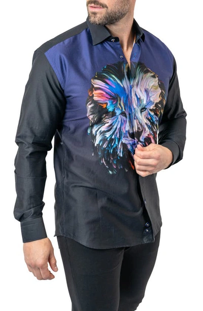 Shop Maceoo Fibonacci Lionpaint 00 Multi Contemporary Fit Button-up Shirt In Black