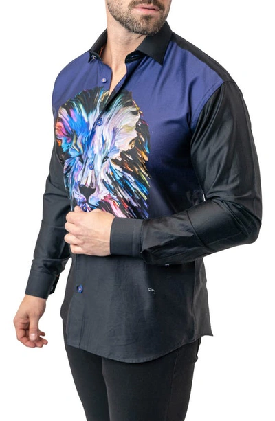 Maceoo Fibonacci Lionpaint 00 Multi Contemporary Fit Button-up Shirt In Black