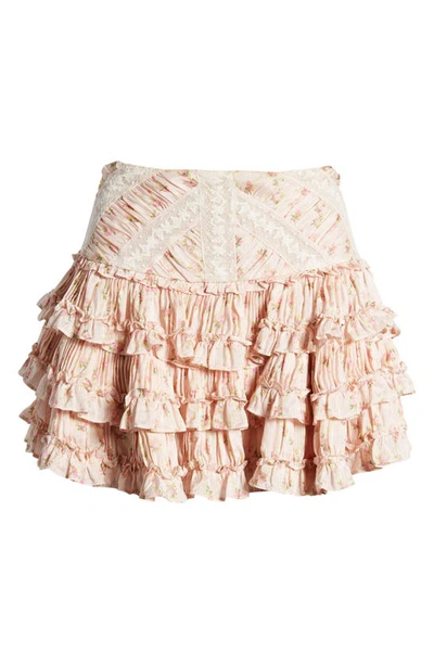Shop Loveshackfancy Robeina Floral Ruffle Miniskirt In Cherry Kisses
