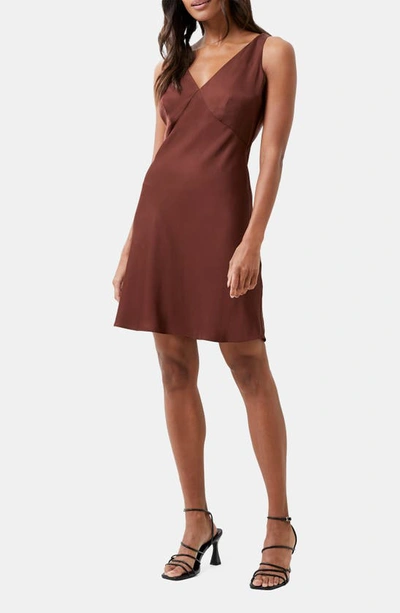 Shop French Connection Ennis Satin Minidress In Chocolate Fondant