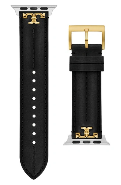 Shop Tory Burch The Kira Leather 20mm Apple Watch® Watchband In Black