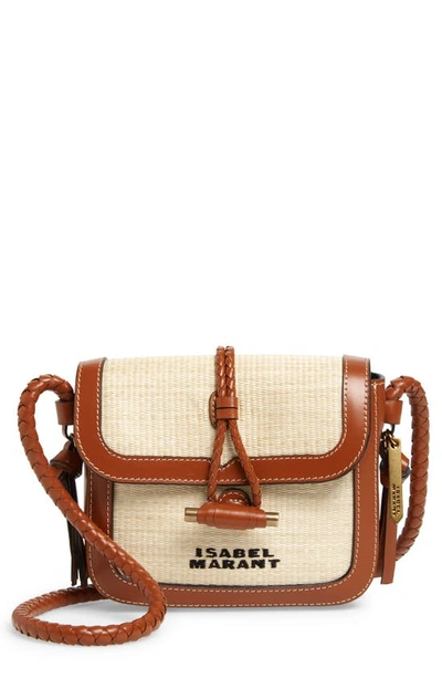 Shop Isabel Marant Vigo Flap Raffia & Leather Crossbody Bag In Natural/ Cognac
