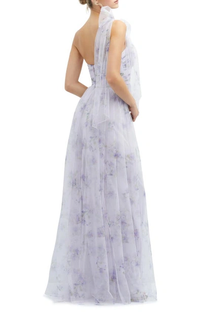 Dessy Collection Floral Tulle One-shoulder Gown In Lilac Haze Garden