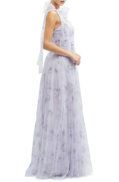 Dessy Collection Floral Tulle One-shoulder Gown In Lilac Haze Garden