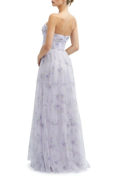 Dessy Collection Floral Print Strapless Tulle In Lilac Haze Garden