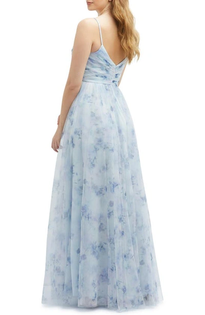 Dessy Collection Floral A-line Chiffon Gown In Mist Garden