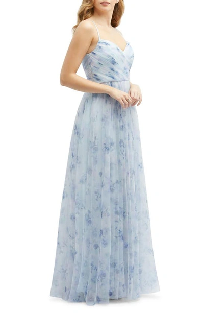 Shop Dessy Collection Floral A-line Chiffon Gown In Mist Garden