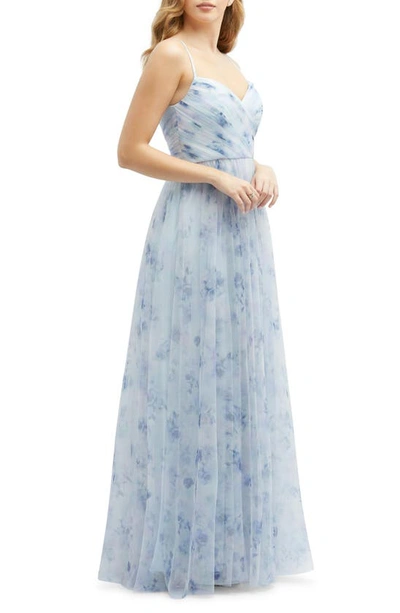 Dessy Collection Floral A-line Chiffon Gown In Mist Garden