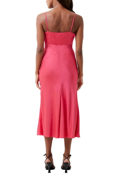 Shop French Connection Ennis Ruched Satin Faux Wrap Midi Dress In Azalea