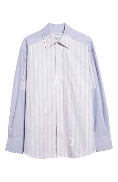 Shop Thom Browne Oversize Paneled Cotton Button-up Shirt In Light Blue