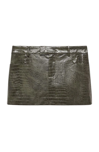 Mango Croc Embossed Faux Leather Miniskirt In Khaki