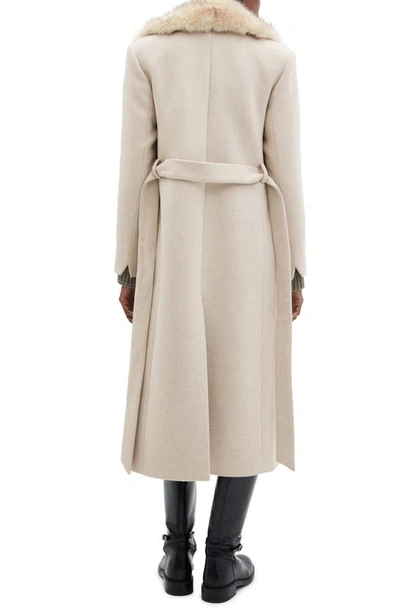 Shop Mango Wool Blend Coat With Removable Faux Fur Collar In Light/ Pastel Grey