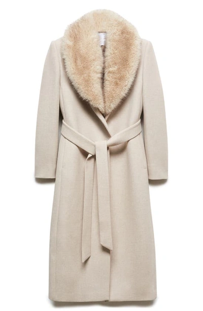 Shop Mango Wool Blend Coat With Removable Faux Fur Collar In Light/ Pastel Grey