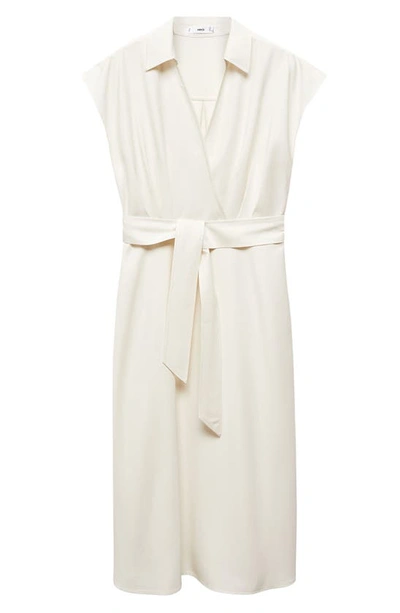 Shop Mango Tie Belt Faux Wrap Midi Dress In Off White
